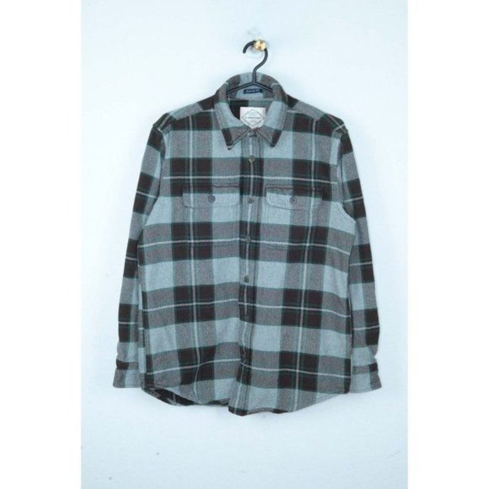 St. John's Bay Men's M Green Gray Tartan Plaid Pattern Thick Overshirt